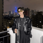 Embroidered retro PU leather suit jacket, view 10 - MRSLM