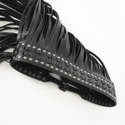 Black long fringe pin buckle belt, view 3 - MRSLM