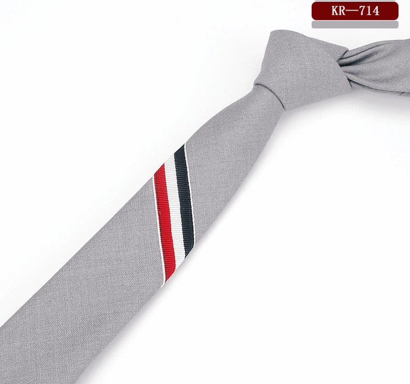 super narrow striped cotton tie, view 3 - MRSLM