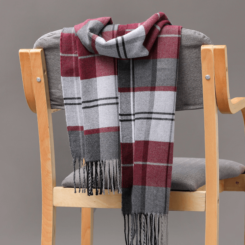 plaid imitation cashmere tassel scarf, view 10 - MRSLM