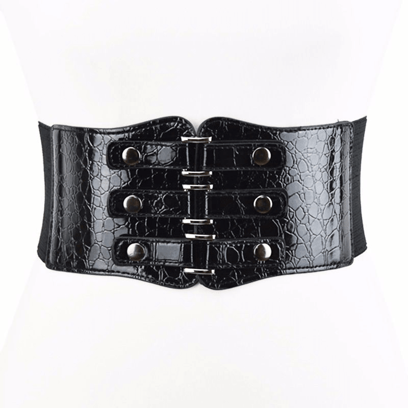 Black Women's Ultra-Wide Waistband Rivet Elastic Waist