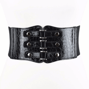 women's black ultra-wide rivet elastic belt, view 2 - MRSLM