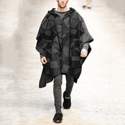 men's geometric check cape shawl pullover, view 2 - MRSLM