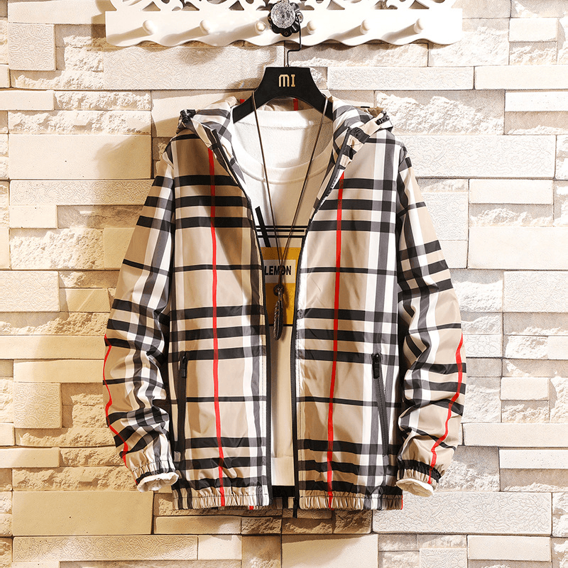 men's slim hooded plaid jacket - MRSLM