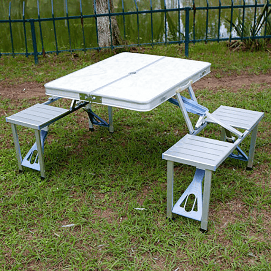 Outdoor Desk Folding Table Desk Chair All in One BBQ Laptop Desk Portable for Home Garden - MRSLM
