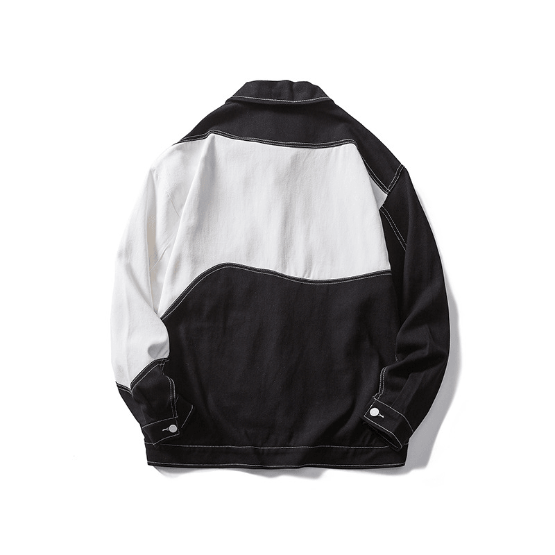black and white stitched denim-style jacket, view 3 - MRSLM