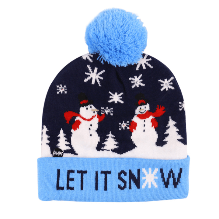 Christmas Snowman Elk Christmas Tree Cuffed Ball Knit Hat - MRSLM