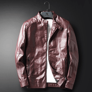 Men's warm slim PU leather jacket, view 2 - MRSLM