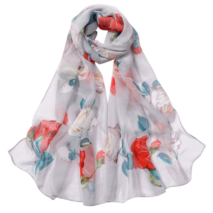 Women'S Rose Pattern Sunscreen Silk Scarf - MRSLM