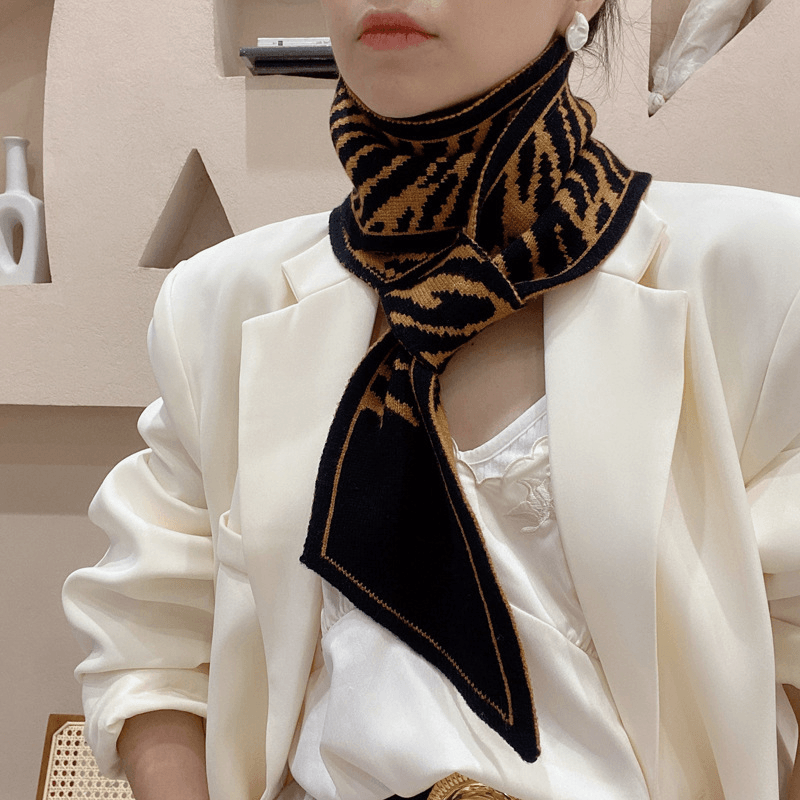 black and white wool scarf, view 3 - MRSLM