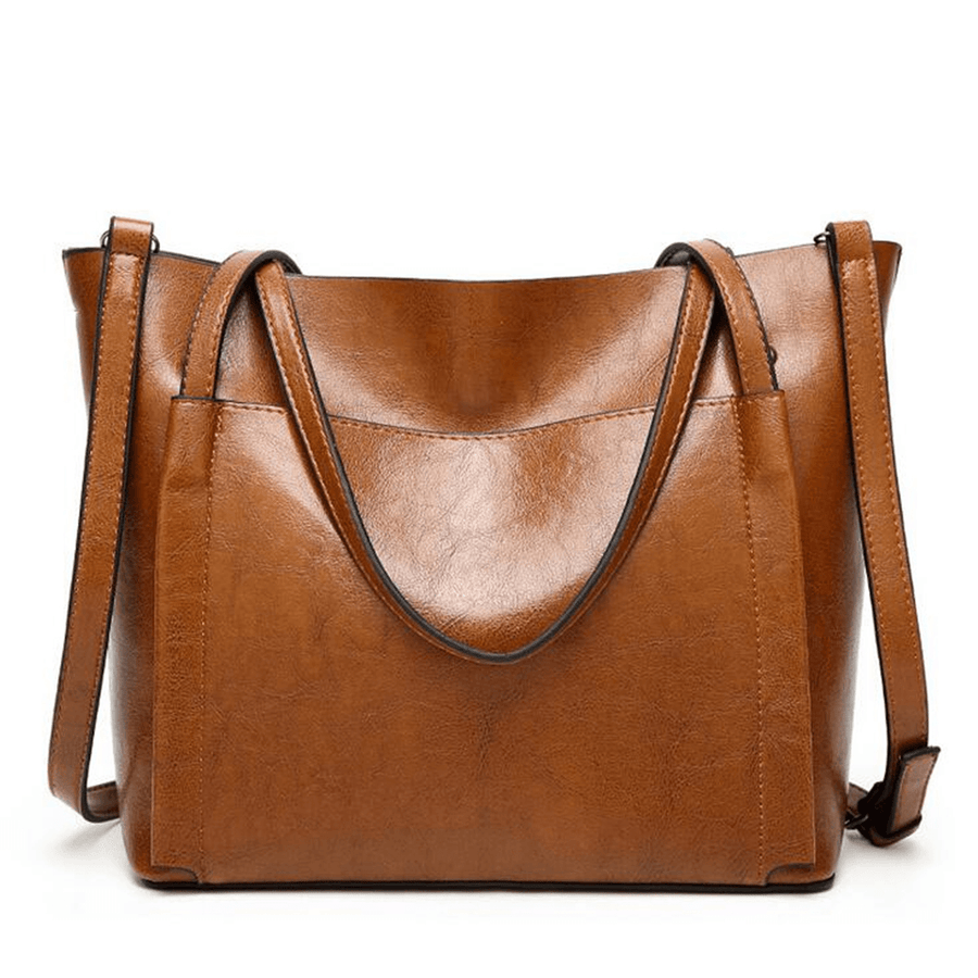 Women Oil Wax Leather Large Handbag Shoulder Girl Travel Bag Messenger Tote - MRSLM