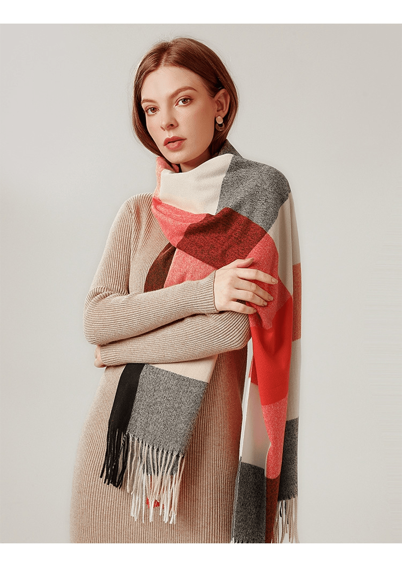 long plaid tassel shawl scarf, view 3 - MRSLM