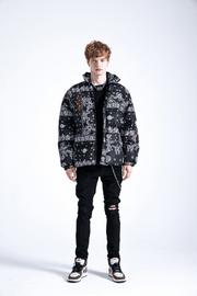 men's thick cashew flower print cotton coat, view 3 - MRSLM