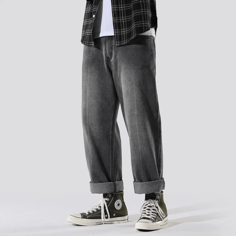Trendy Brand Straight Black Jeans Men's Pendant Wide Leg Pants