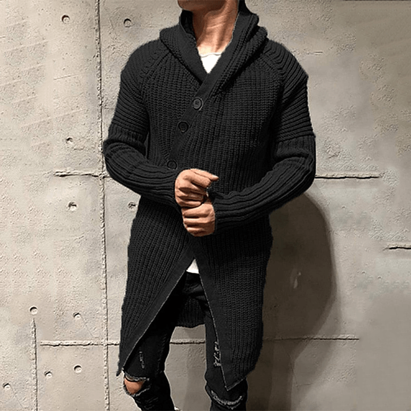 Sweater Cardigan Solid Color Hooded Long Knit Jacket - MRSLM