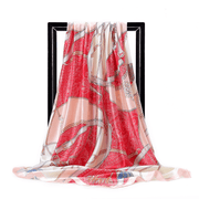 women's faux silk chain print square scarf, view 6 - MRSLM