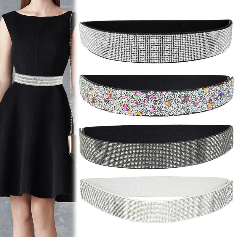 Women's rhinestone elastic wide belt - MRSLM