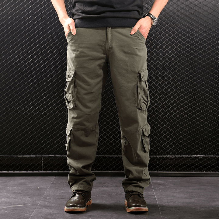 Middle-Aged Straight Leg Multi-Pocket Cargo Trousers - MRSLM