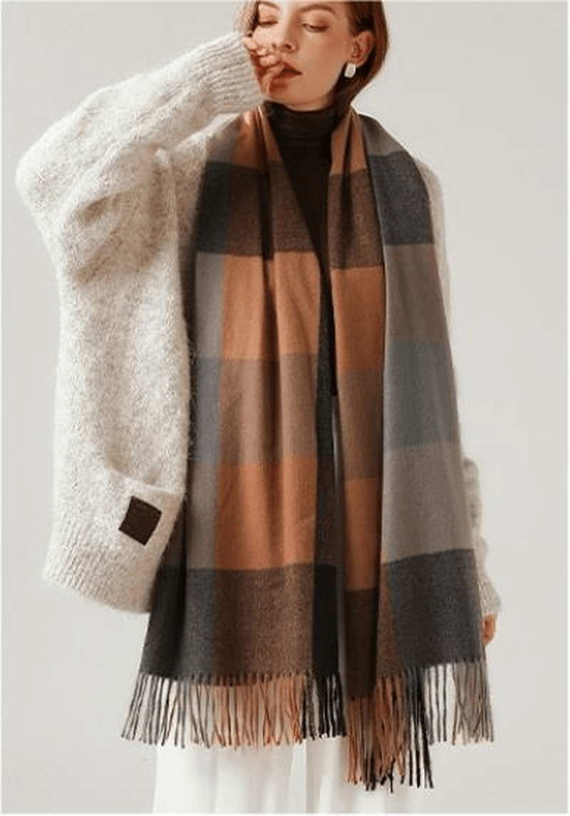 long plaid tassel shawl scarf, view 2 - MRSLM