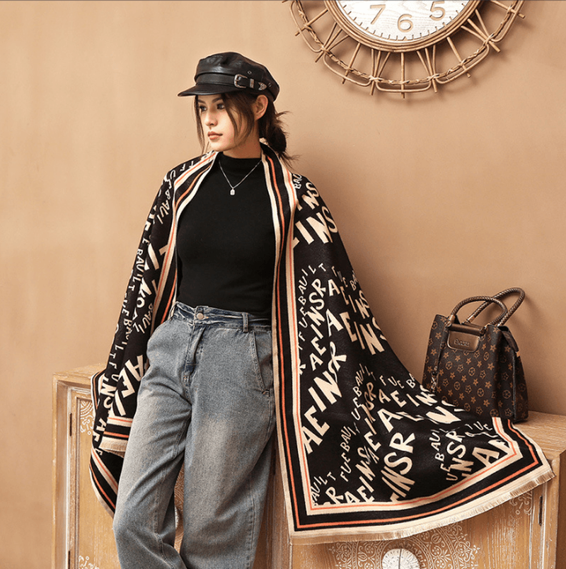 Women's letter jacquard warm scarf, view 4 - MRSLM