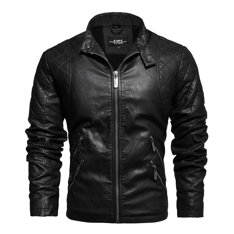 men's stand collar zipper motorcycle jacket, view 6 - MRSLM