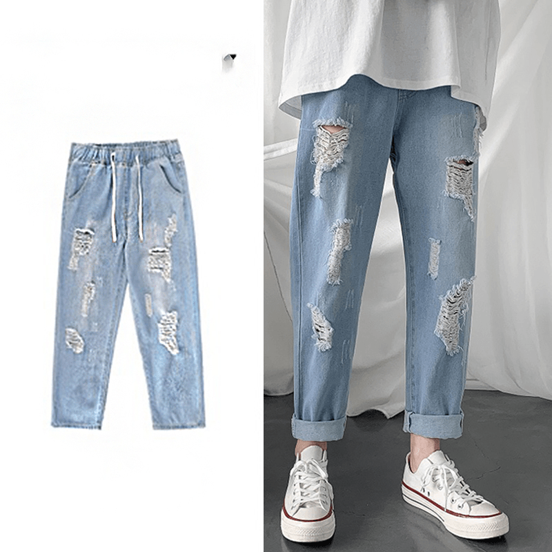 Fat Japanese Vintage Washed Jeans Men''S Large Loose Street Fashion Brand Spring and Autumn Youth Overalls Leggings - MRSLM