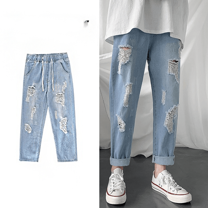 Fat Japanese Vintage Washed Jeans Men''S Large Loose Street Fashion Brand Spring and Autumn Youth Overalls Leggings - MRSLM