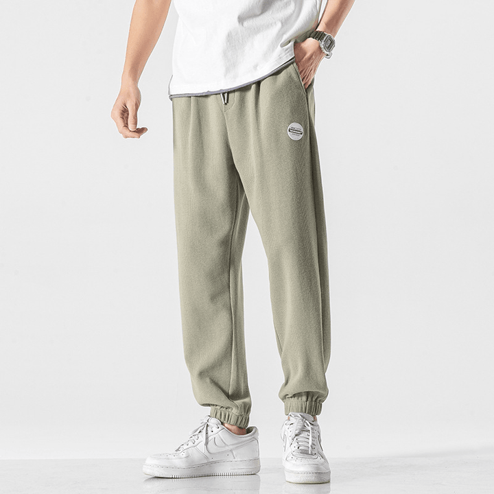 Sports Gray Waffle Pants Men'S Ins Loose-Fitting Thin Casual Trousers - MRSLM