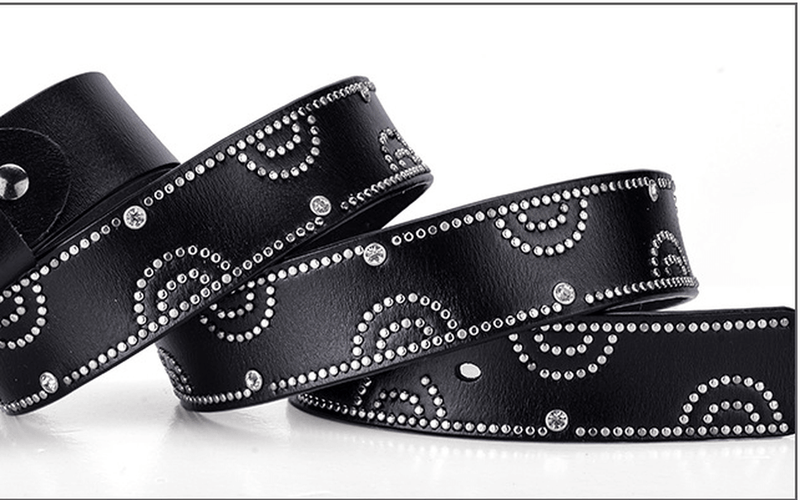 Women's cowhide leather rhinestone belt, view 11 - MRSLM