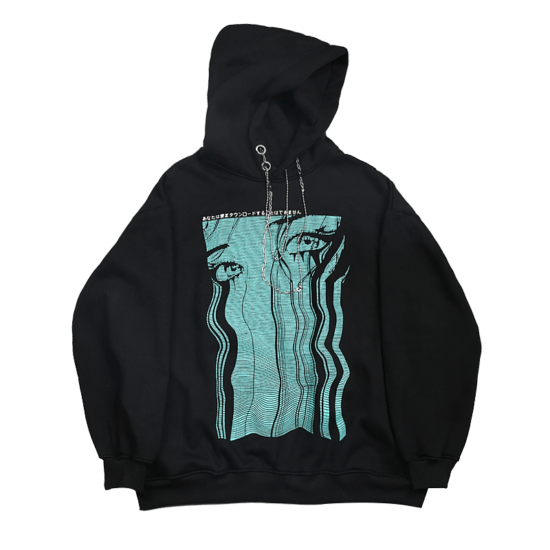 Retro Teary Geometric Print Hip Hop plus Fleece Hooded Sweatshirt - MRSLM