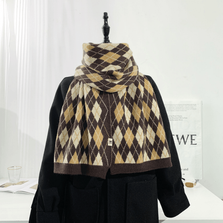 Warm Diamond Lattice Long Solid Color Soft Scarf - MRSLM