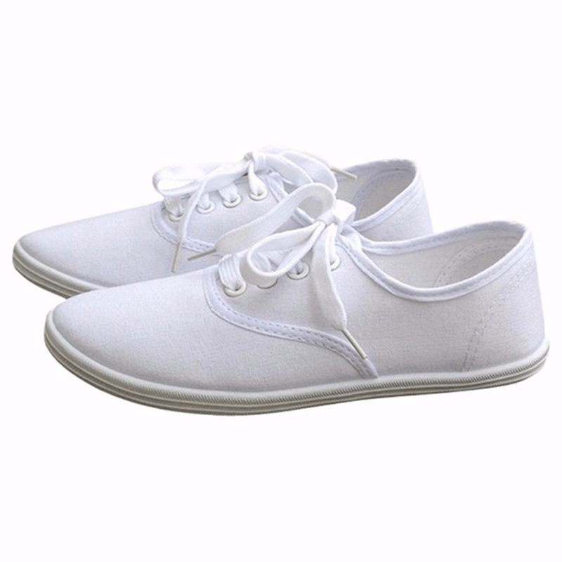 Womens Solid Color Canvas Lace up Casual Flats Loafers - MRSLM