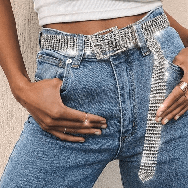 Women's ten-row rhinestone waist chain, view 6 - MRSLM