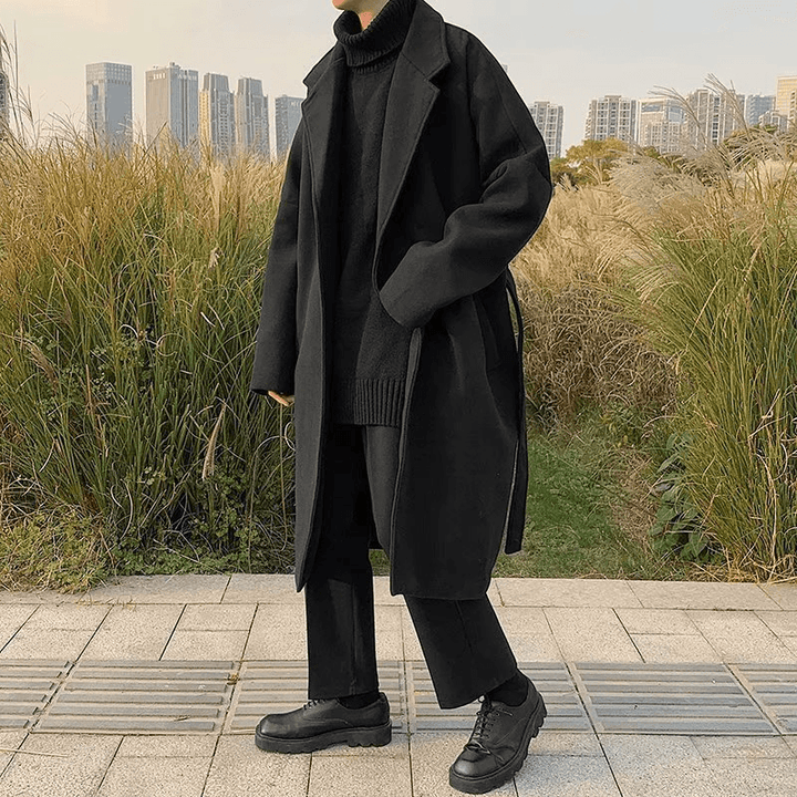 Autumn and Winter Korean Style Woolen Coat Men'S Mid-Length - MRSLM