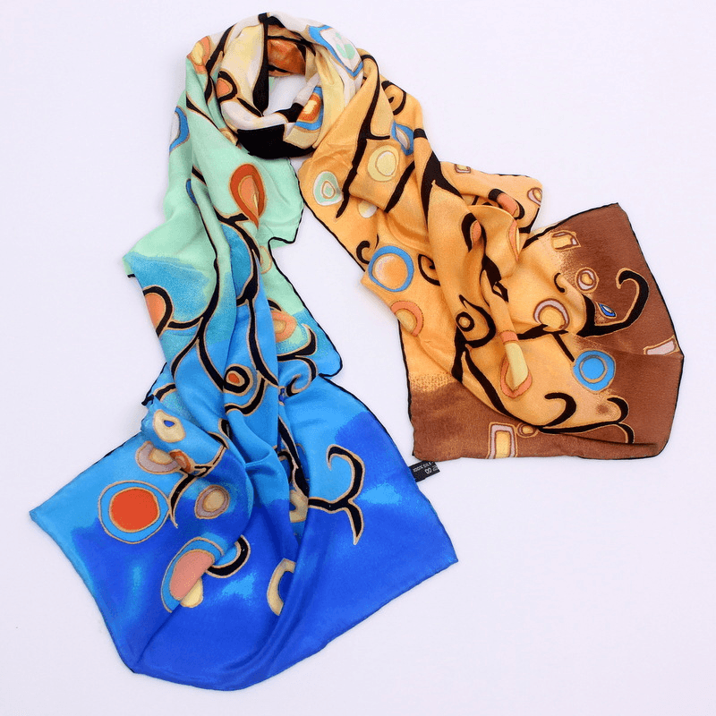 Mulberry silk oil painting scarf, view 3 - MRSLM