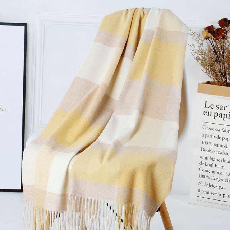 women's plaid wool tassel scarf, view 21 - MRSLM