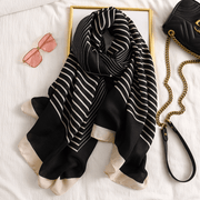 Women's striped cotton-linen feel scarf, view 3 - MRSLM