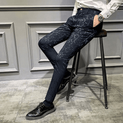 Men'S Trousers Korean Style Slim Fashion Jacquard Thinning Hair Stylist Feet Pants - MRSLM