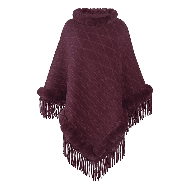 pure color knitted cape shawl, view 7 - MRSLM