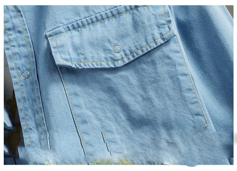 Men's loose long sleeve denim shirt, view 6 - MRSLM