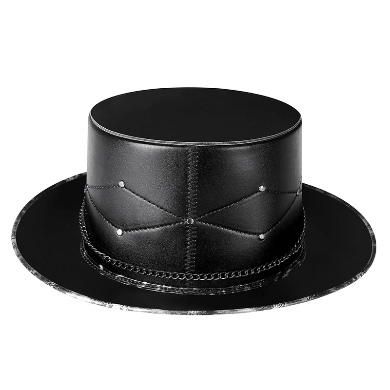 black PU leather skull top hat, view 6 - MRSLM