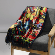 fringed long cashmere scarf with oil painting print, view 7 - MRSLM