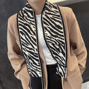 black and white wool scarf, view 2 - MRSLM