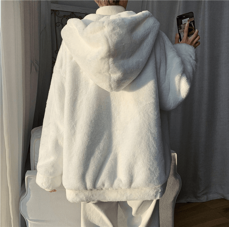 Plain white plus-velvet coat, view 4 - MRSLM