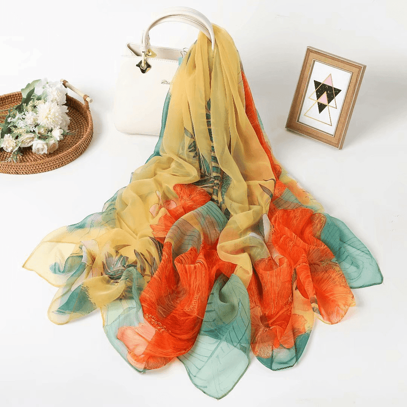 Imitation silk yarn flower scarf, view 6 - MRSLM