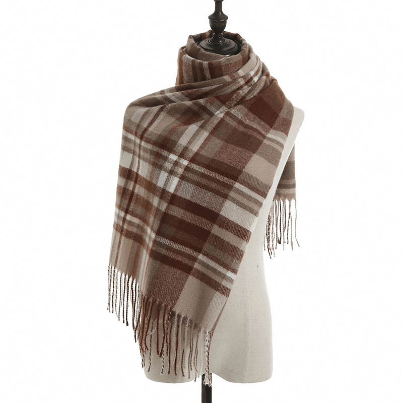plaid imitation cashmere scarf with tassels, view 4 - MRSLM