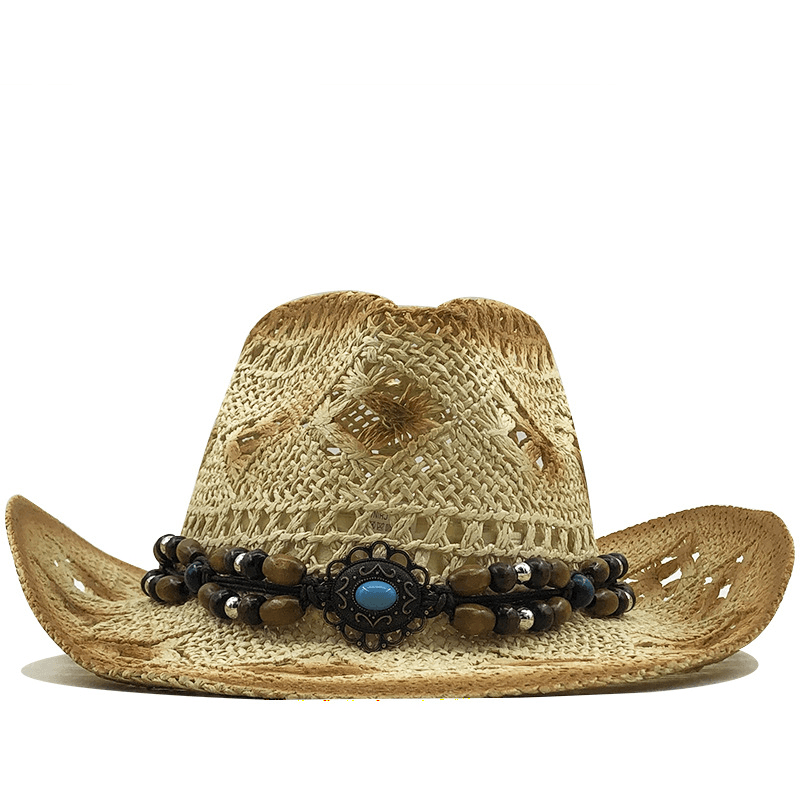 women's cowboy straw beach hat, view 3 - MRSLM