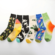 men's illustrated birds and flowers cotton socks, view 8 - MRSLM