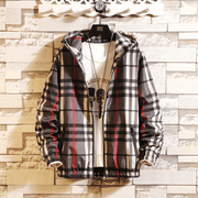men's slim hooded plaid jacket, view 2 - MRSLM
