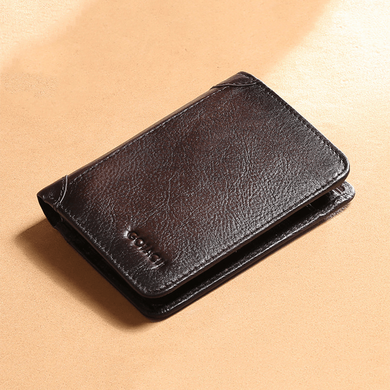 Men Genuine Leather RFID Anti-Theft Multifunction Retro Large Capacity Foldable Card Holder Wallet - MRSLM